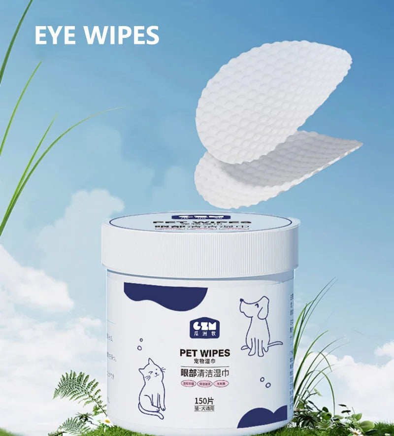 150Pcs Portable Pet Wipes Grooming Eyes Tear Stain Remover Clean Wet Paper Cat Dog Eye Wet Wipes Hygienic Grooming Pet Wipes