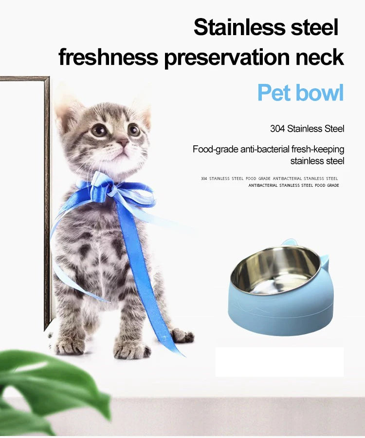 1pc Stainless Steel Cat Lovely Creative Inclined Kitten Puppy Food Feeding Bowls Cats Drinking Feeder Pet Dogs Cats Feeder