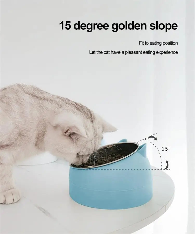 1pc Stainless Steel Cat Lovely Creative Inclined Kitten Puppy Food Feeding Bowls Cats Drinking Feeder Pet Dogs Cats Feeder