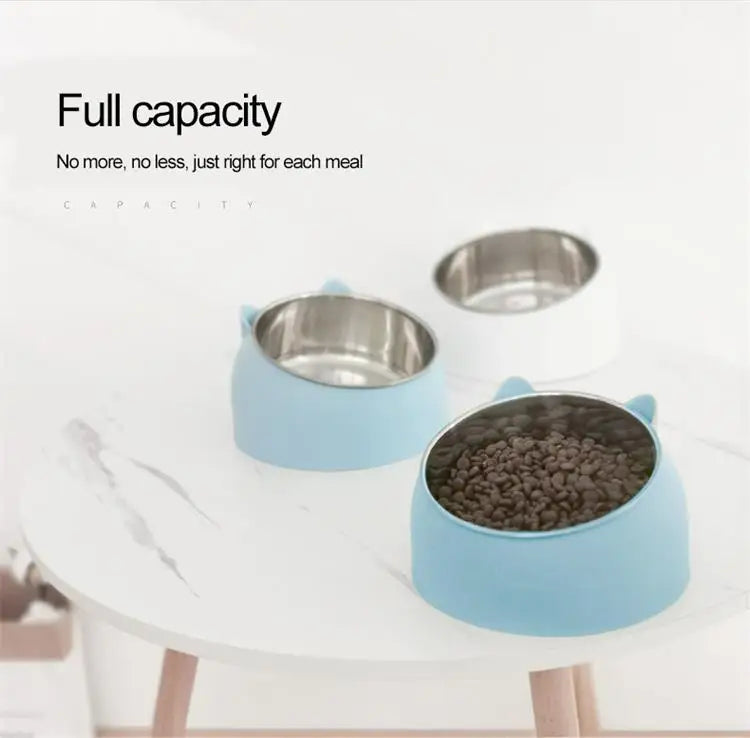 1pc Stainless Steel Cat Lovely Creative Inclined Kitten Puppy Food Feeding Bowls Cats Drinking Feeder Pet Dogs Cats Feeder